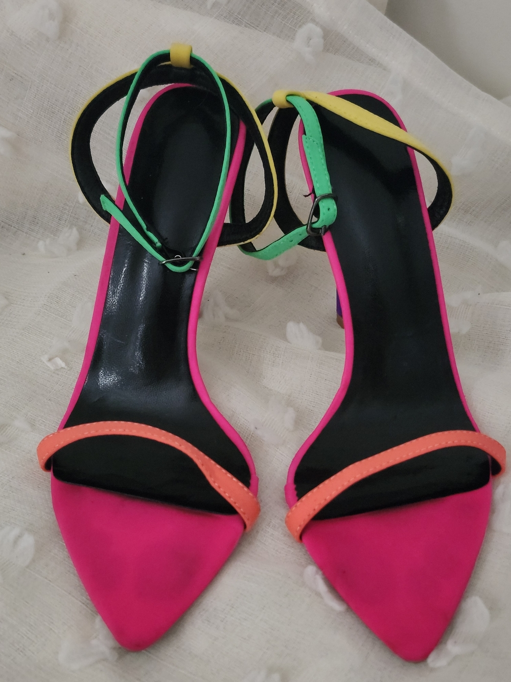 Multi Color Neon Pointed Toe High Heel Sandals